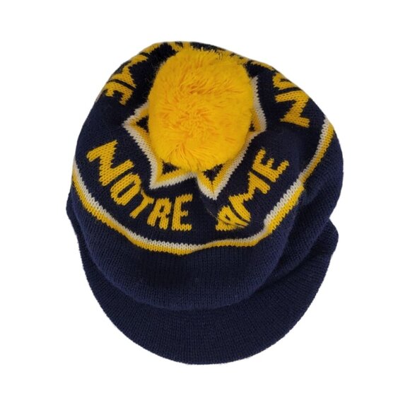 Notre Dame Fighting Irish Knit Beanie Hat w/ Sewn-In Bill & Pom – Navy / Gold - Picture 1 of 4